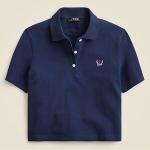 J. Crew pique cropped polo shirt M 100% cotton navy blue top